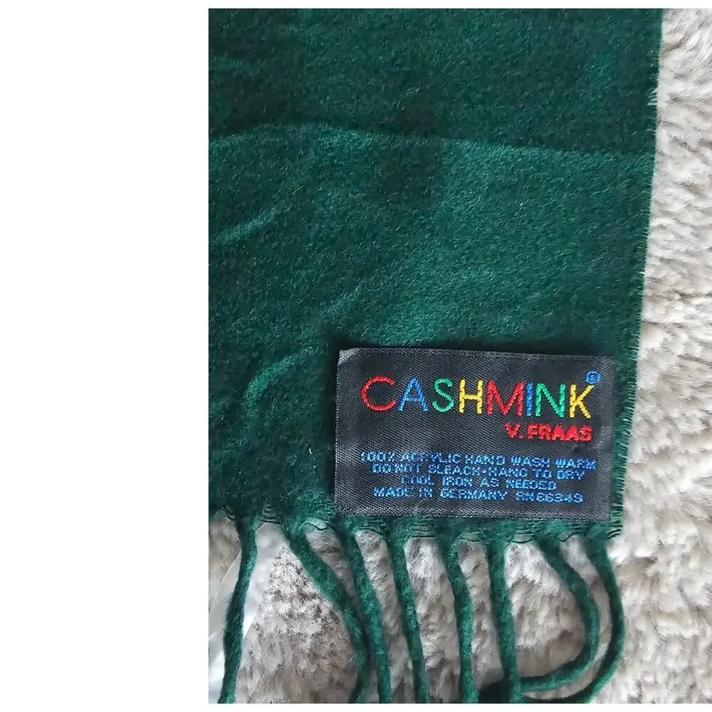 Cashmink V. Fraas Acrylic Scarf Made In Germany, 60x 11.5 in scarf, Green Fringe